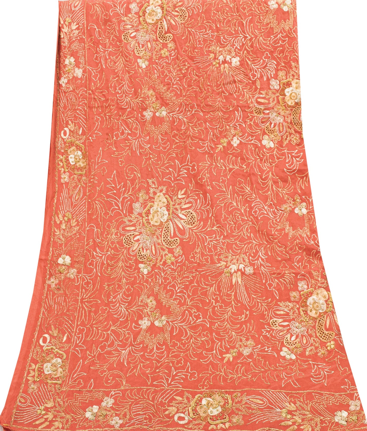Sanskriti Vintage Peach Dupatta/Stole Pure Silk Hand Embroidered Zardozi Scarf