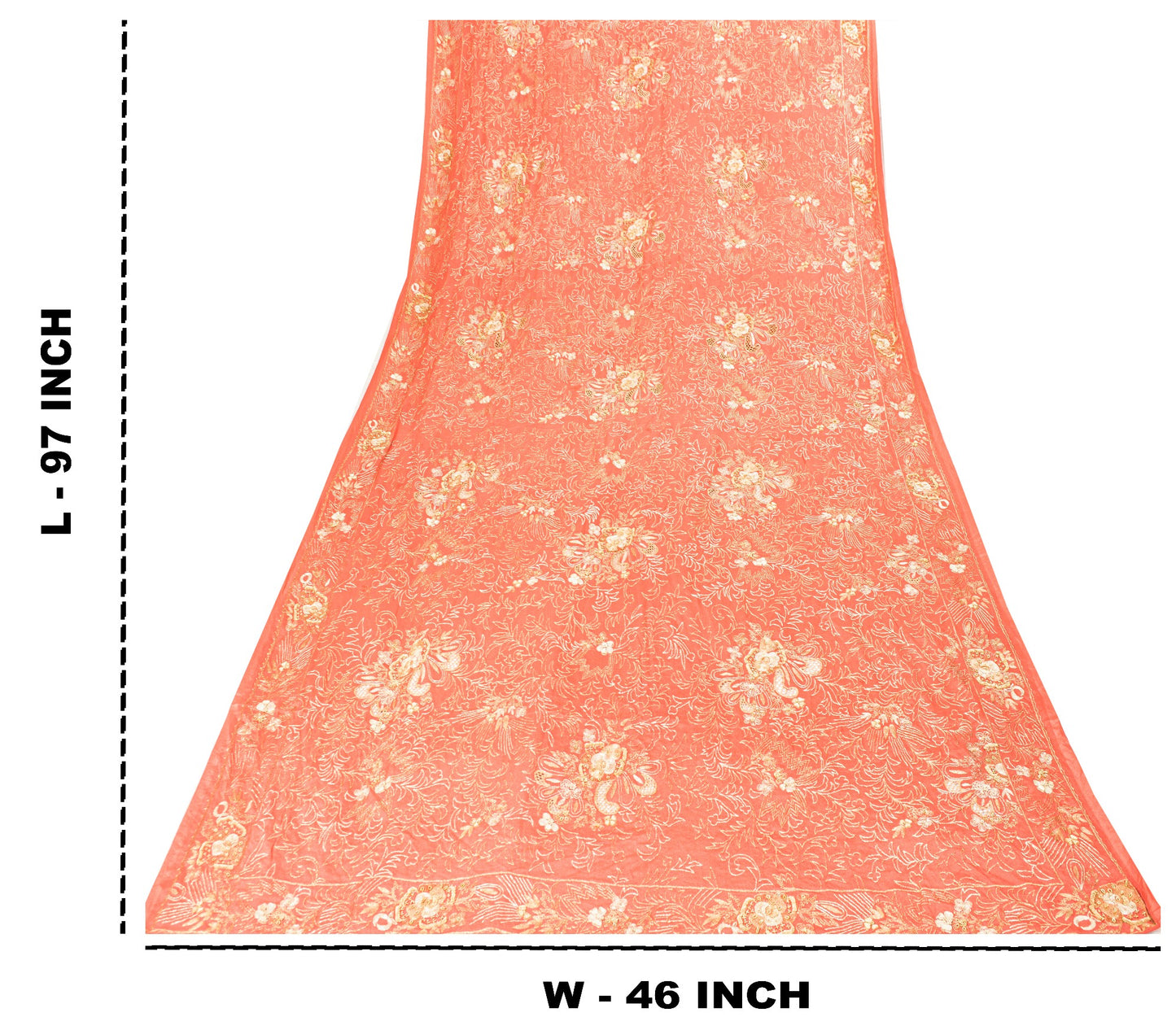 Sanskriti Vintage Peach Dupatta/Stole Pure Silk Hand Embroidered Zardozi Scarf