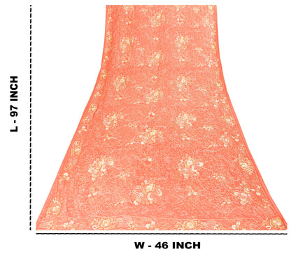 Sanskriti Vintage Peach Dupatta/Stole Pure Silk Hand Embroidered Zardozi Scarf