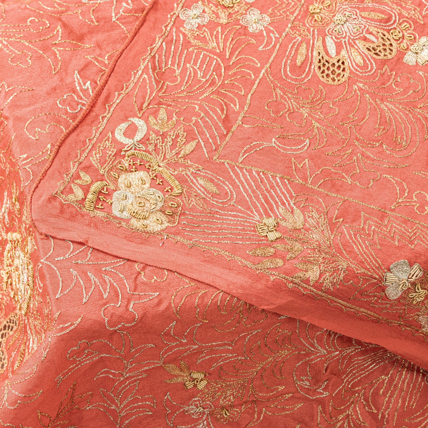 Sanskriti Vintage Peach Dupatta/Stole Pure Silk Hand Embroidered Zardozi Scarf