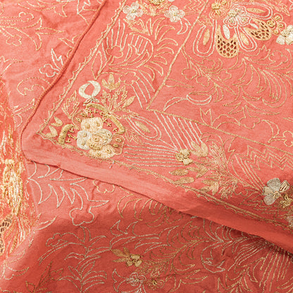 Sanskriti Vintage Peach Dupatta/Stole Pure Silk Hand Embroidered Zardozi Scarf
