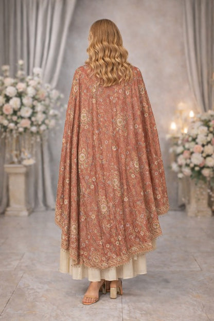 Sanskriti Vintage Peach Dupatta/Stole Pure Silk Hand Embroidered Zardozi Scarf