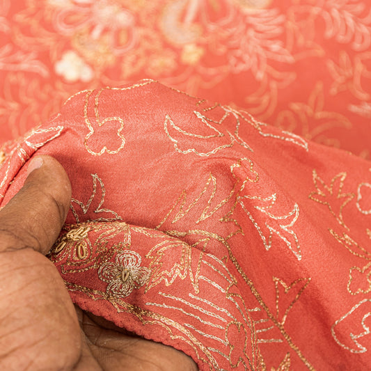 Sanskriti Vintage Peach Dupatta/Stole Pure Silk Hand Embroidered Zardozi Scarf