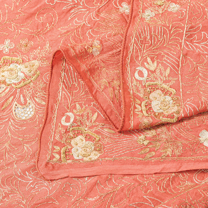Sanskriti Vintage Peach Dupatta/Stole Pure Silk Hand Embroidered Zardozi Scarf