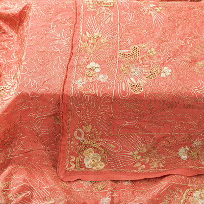 Sanskriti Vintage Peach Dupatta/Stole Pure Silk Hand Embroidered Zardozi Scarf
