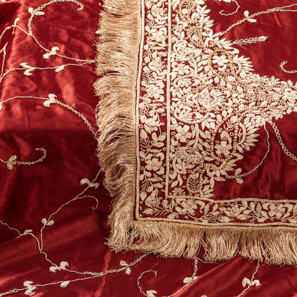 Sanskriti Vintage Soft Red Art Silk Dupatta/Stole Hand Embroidered Zardozi Scarf
