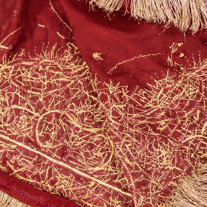 Sanskriti Vintage Soft Red Art Silk Dupatta/Stole Hand Embroidered Zardozi Scarf