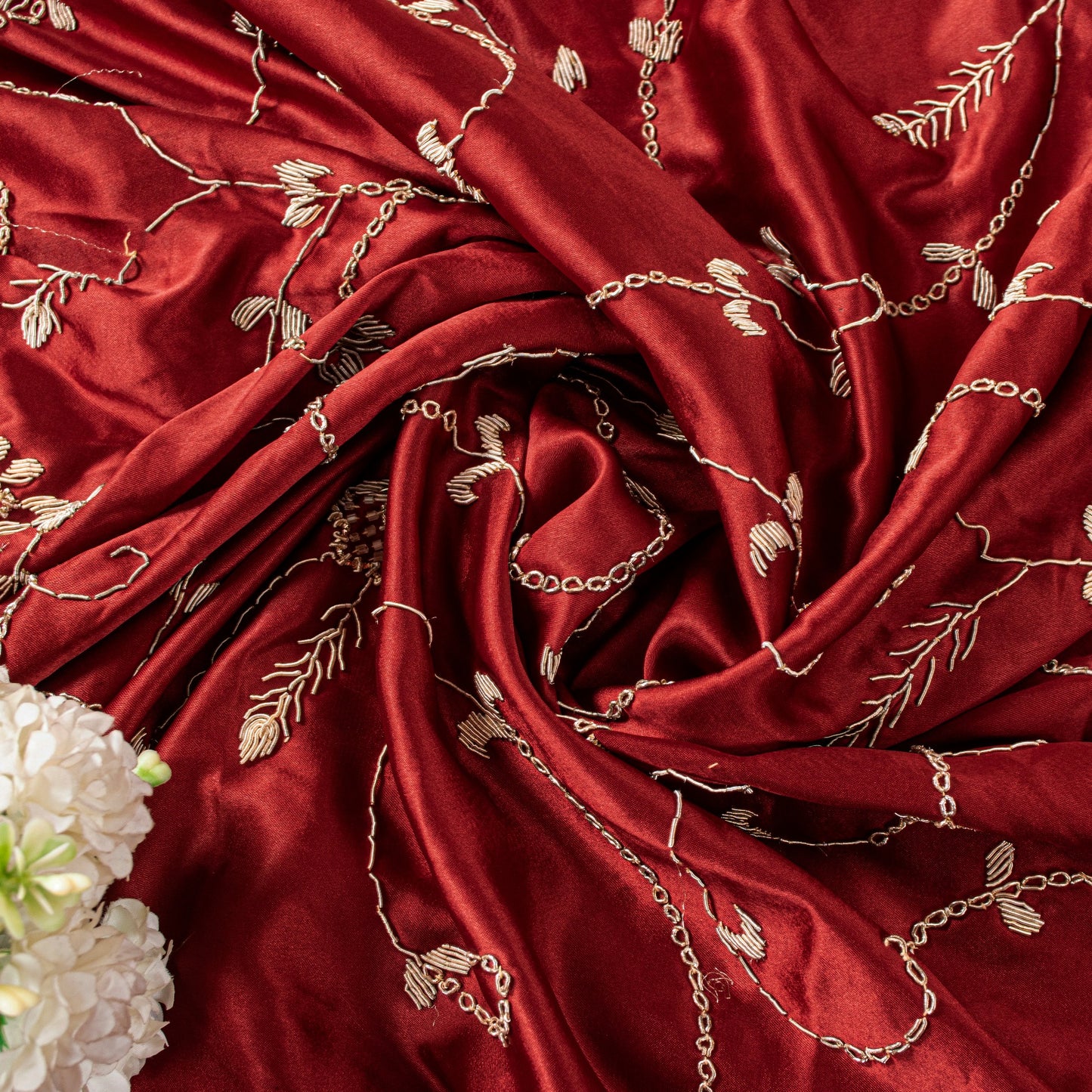 Sanskriti Vintage Soft Red Art Silk Dupatta/Stole Hand Embroidered Zardozi Scarf