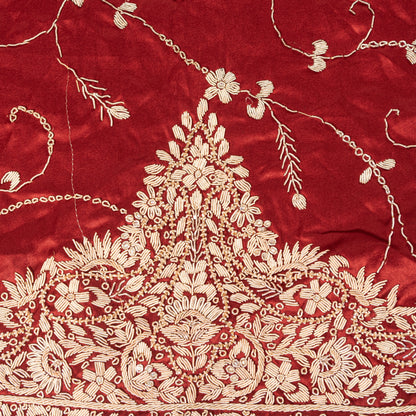 Sanskriti Vintage Soft Red Art Silk Dupatta/Stole Hand Embroidered Zardozi Scarf