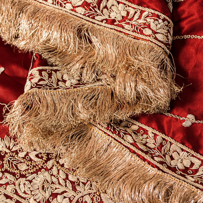 Sanskriti Vintage Soft Red Art Silk Dupatta/Stole Hand Embroidered Zardozi Scarf