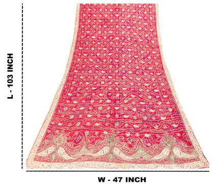 Sanskriti Vintage Red Pure Silk Dupatta/Stole Peacock Bandhani Gharchola Hand Embroidered Zardozi Gujrat Of India Crafting, Upcycling,