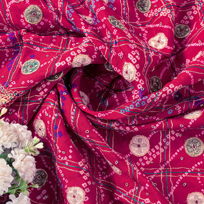 Sanskriti Vintage Red Pure Silk Dupatta/Stole Peacock Bandhani Gharchola Hand Embroidered Zardozi Gujrat Of India Crafting, Upcycling,
