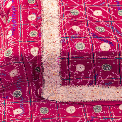 Sanskriti Vintage Red Pure Silk Dupatta/Stole Peacock Bandhani Gharchola Hand Embroidered Zardozi Gujrat Of India Crafting, Upcycling,