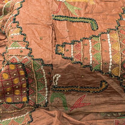Sanskriti Vintage Brown Pure Silk Dupatta/Stole Kutch Work Gujrat Handcraft Veil