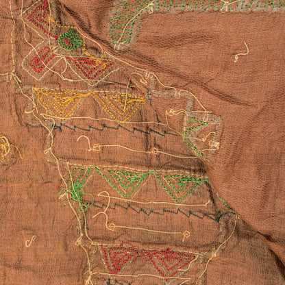Sanskriti Vintage Brown Pure Silk Dupatta/Stole Kutch Work Gujrat Handcraft Veil