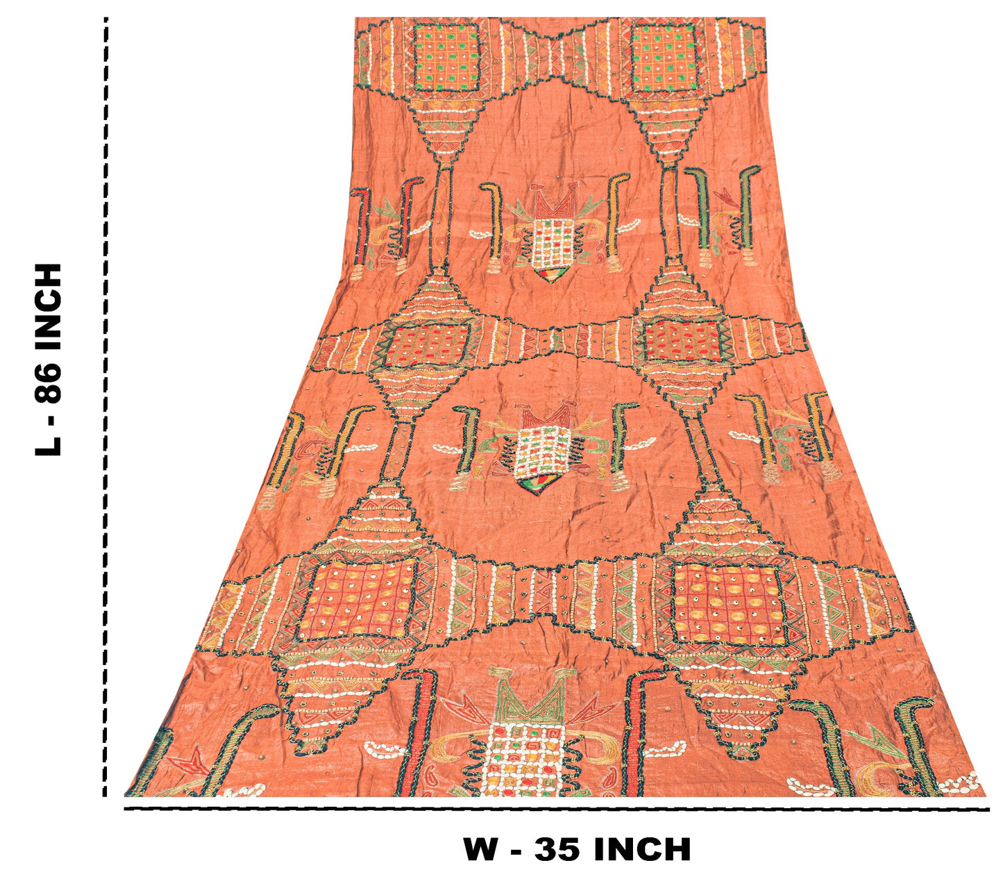 Sanskriti Vintage Brown Pure Silk Dupatta/Stole Kutch Work Gujrat Handcraft Veil