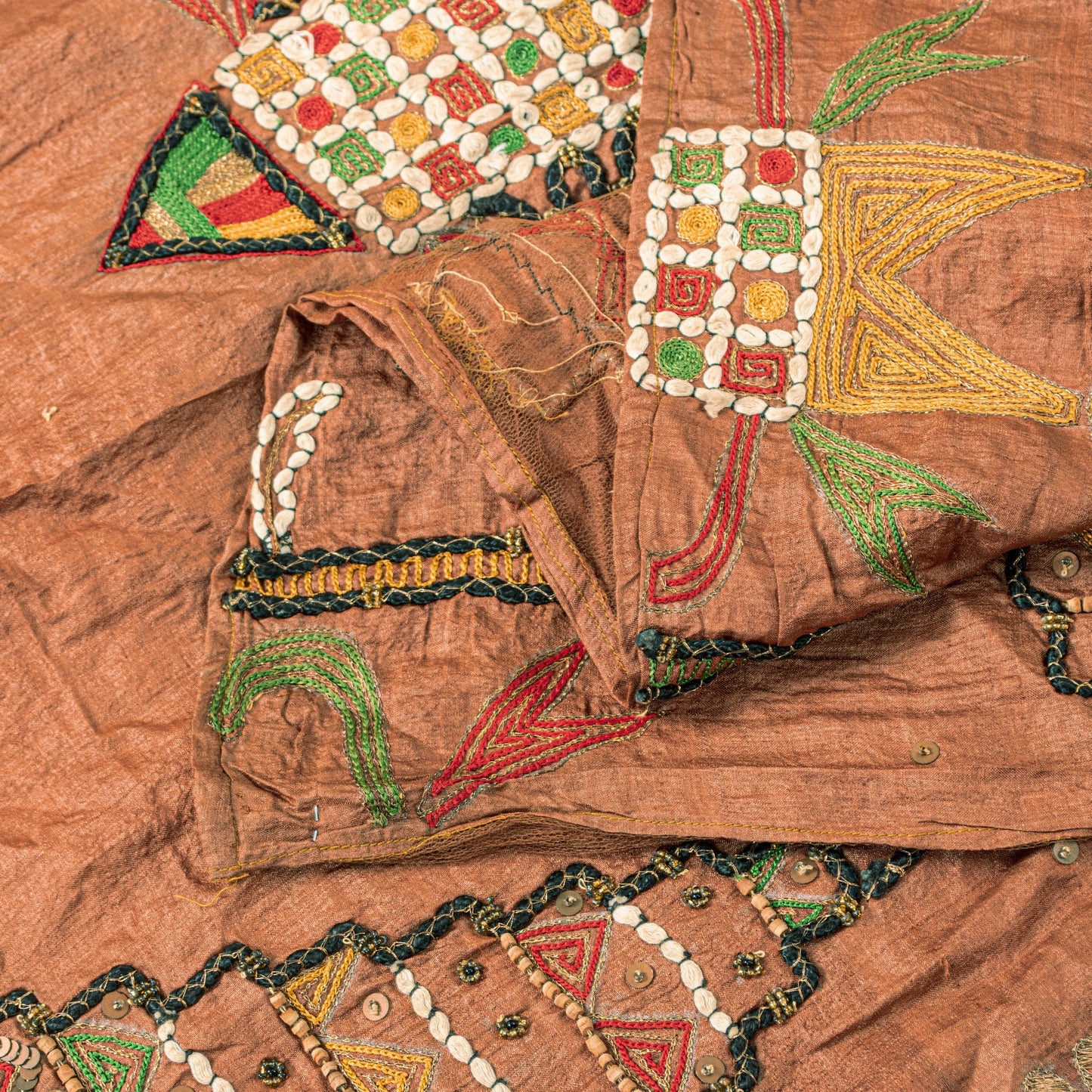Sanskriti Vintage Brown Pure Silk Dupatta/Stole Kutch Work Gujrat Handcraft Veil