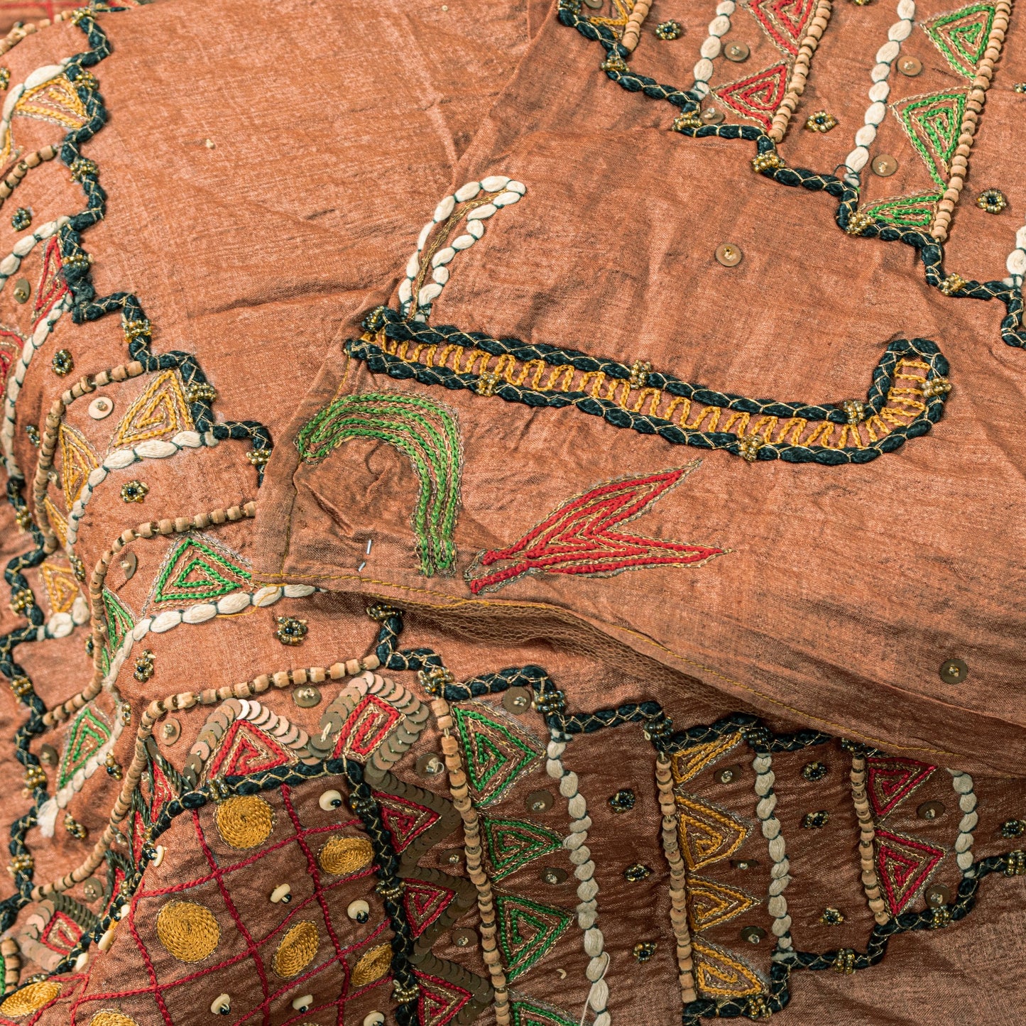 Sanskriti Vintage Brown Pure Silk Dupatta/Stole Kutch Work Gujrat Handcraft Veil