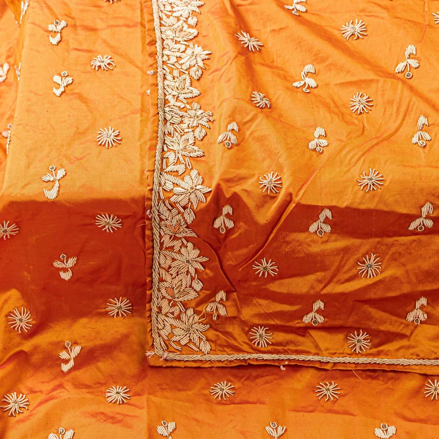Sanskriti Vintage Saffron Pure Silk Dupatta/Stole Hand Embroidery Zardozi Ethnic