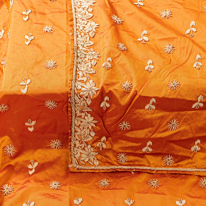 Sanskriti Vintage Saffron Pure Silk Dupatta/Stole Hand Embroidery Zardozi Ethnic