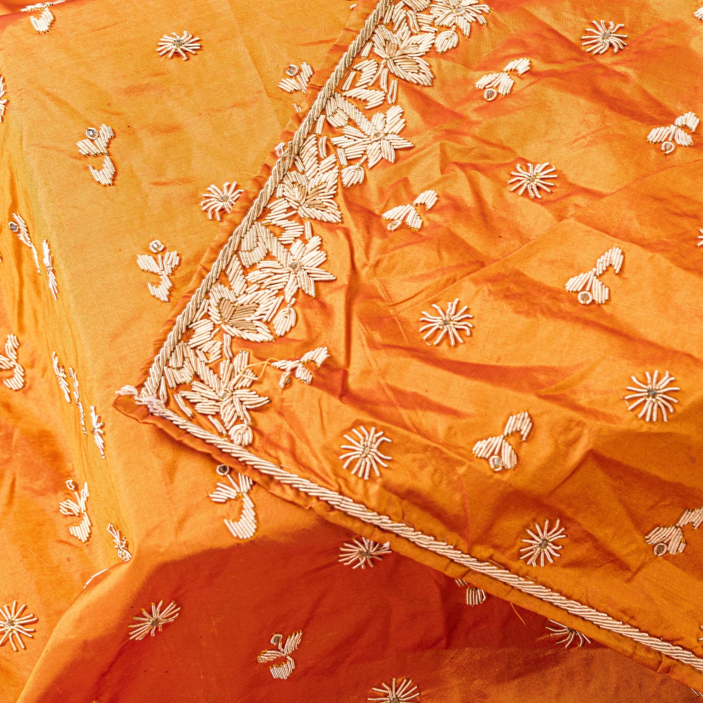 Sanskriti Vintage Saffron Pure Silk Dupatta/Stole Hand Embroidery Zardozi Ethnic