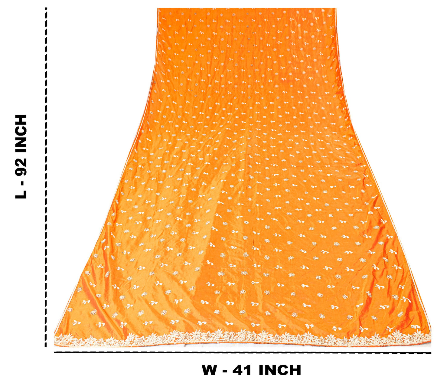 Sanskriti Vintage Saffron Pure Silk Dupatta/Stole Hand Embroidery Zardozi Ethnic