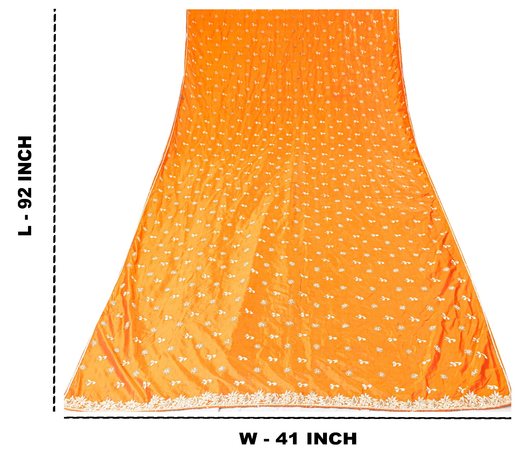 Sanskriti Vintage Saffron Pure Silk Dupatta/Stole Hand Embroidery Zardozi Ethnic