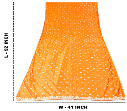 Sanskriti Vintage Saffron Pure Silk Dupatta/Stole Hand Embroidery Zardozi Ethnic