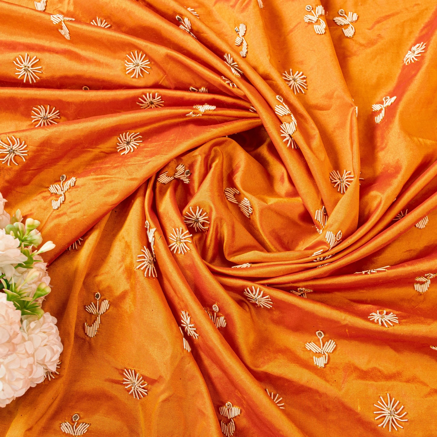 Sanskriti Vintage Saffron Pure Silk Dupatta/Stole Hand Embroidery Zardozi Ethnic