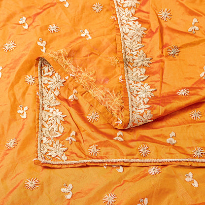 Sanskriti Vintage Saffron Pure Silk Dupatta/Stole Hand Embroidery Zardozi Ethnic