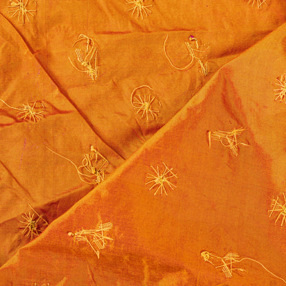Sanskriti Vintage Saffron Pure Silk Dupatta/Stole Hand Embroidery Zardozi Ethnic