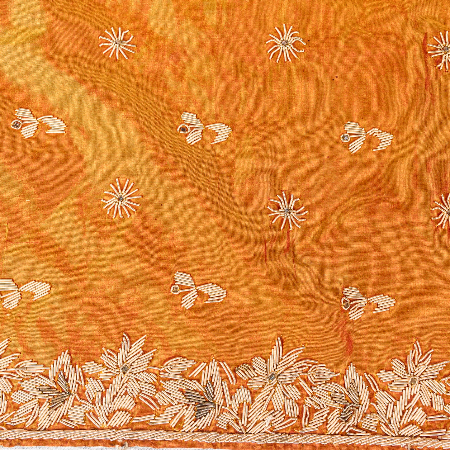 Sanskriti Vintage Saffron Pure Silk Dupatta/Stole Hand Embroidery Zardozi Ethnic