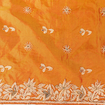 Sanskriti Vintage Saffron Pure Silk Dupatta/Stole Hand Embroidery Zardozi Ethnic