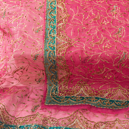 Sanskriti Vintage Pink Organza Dupatta/Stole Hand Embroidery Dabka Zari NeckVeil