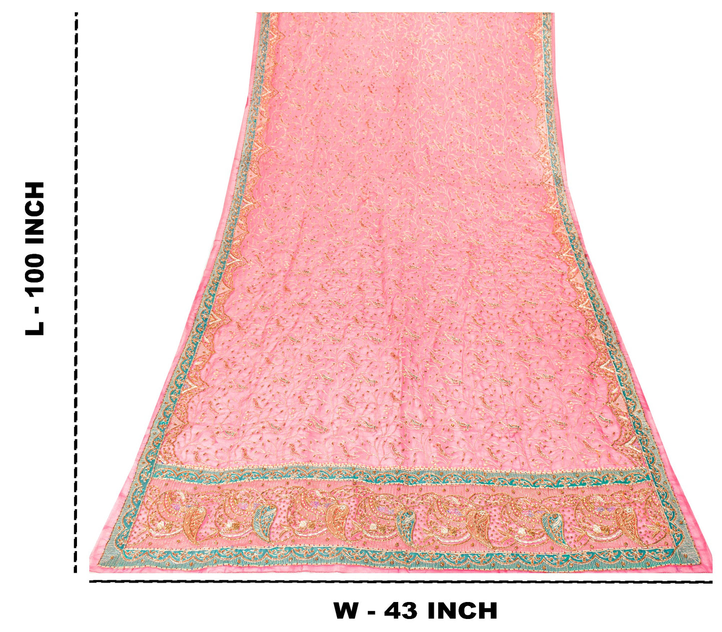 Sanskriti Vintage Pink Organza Dupatta/Stole Hand Embroidery Dabka Zari NeckVeil