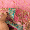 Sanskriti Vintage Pink Organza Dupatta/Stole Hand Embroidery Dabka Zari NeckVeil