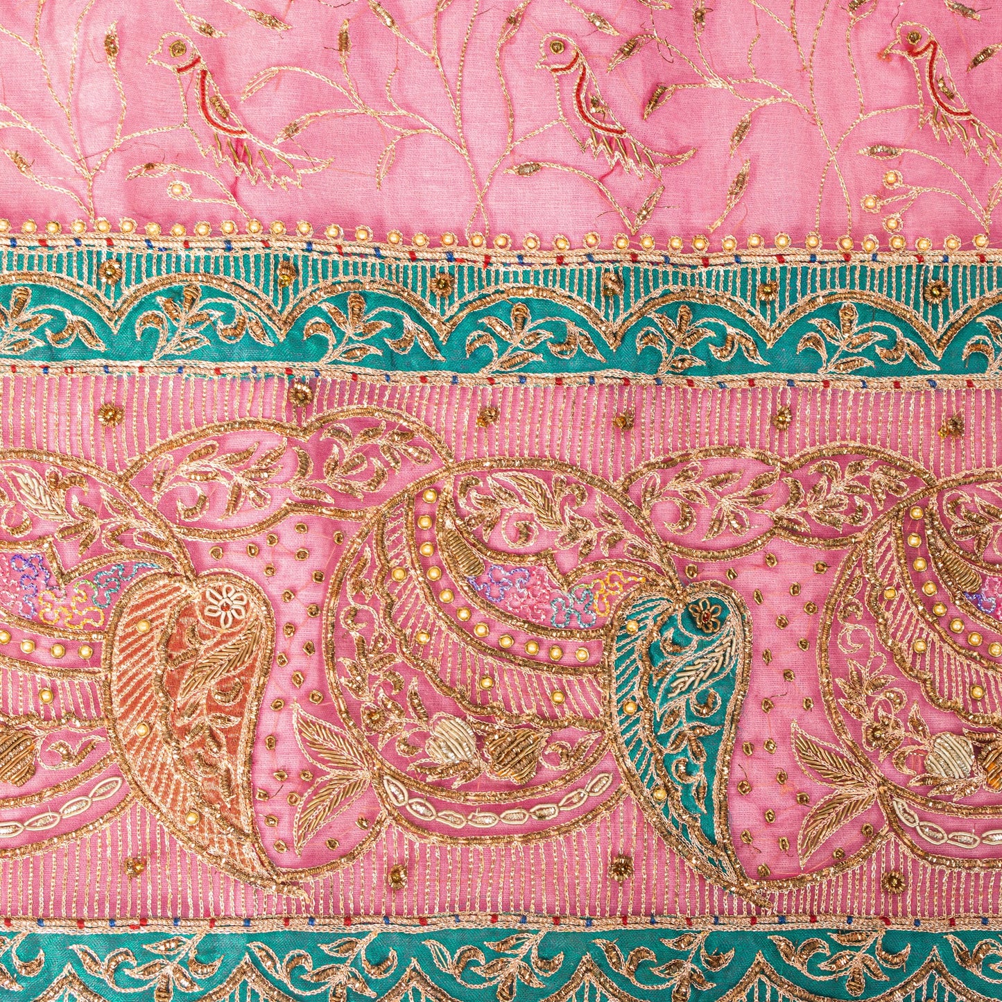 Sanskriti Vintage Pink Organza Dupatta/Stole Hand Embroidery Dabka Zari NeckVeil