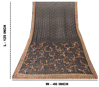 Sanskriti Vintage Black Pure Georgette Silk Stole Dupatta Hand Bead Zardozi Veil