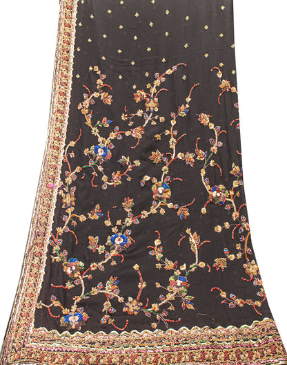 Sanskriti Vintage Black Pure Georgette Silk Stole Dupatta Hand Bead Zardozi Veil