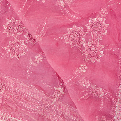Sanskriti Vintage Pink Pure Georgette Dupatta Long Stole Hand Beaded Head Scarf