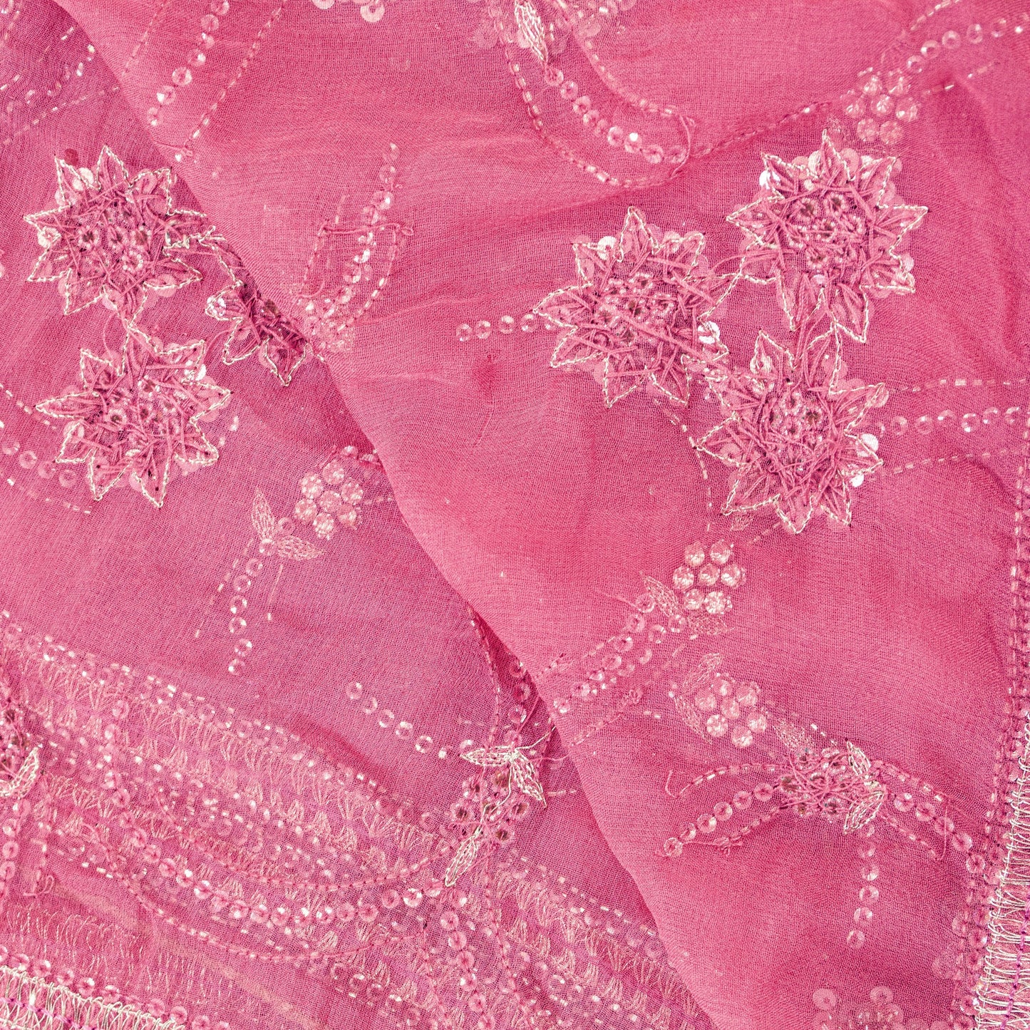 Sanskriti Vintage Pink Pure Georgette Dupatta Long Stole Hand Beaded Head Scarf