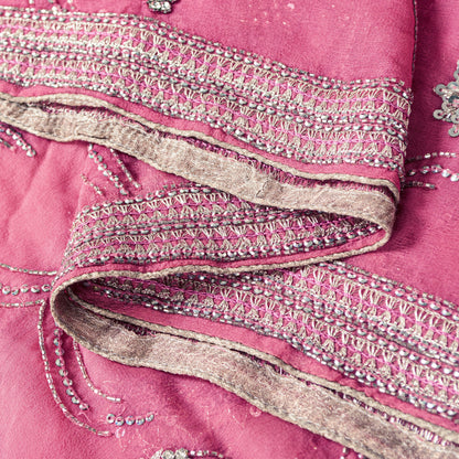 Sanskriti Vintage Pink Pure Georgette Dupatta Long Stole Hand Beaded Head Scarf