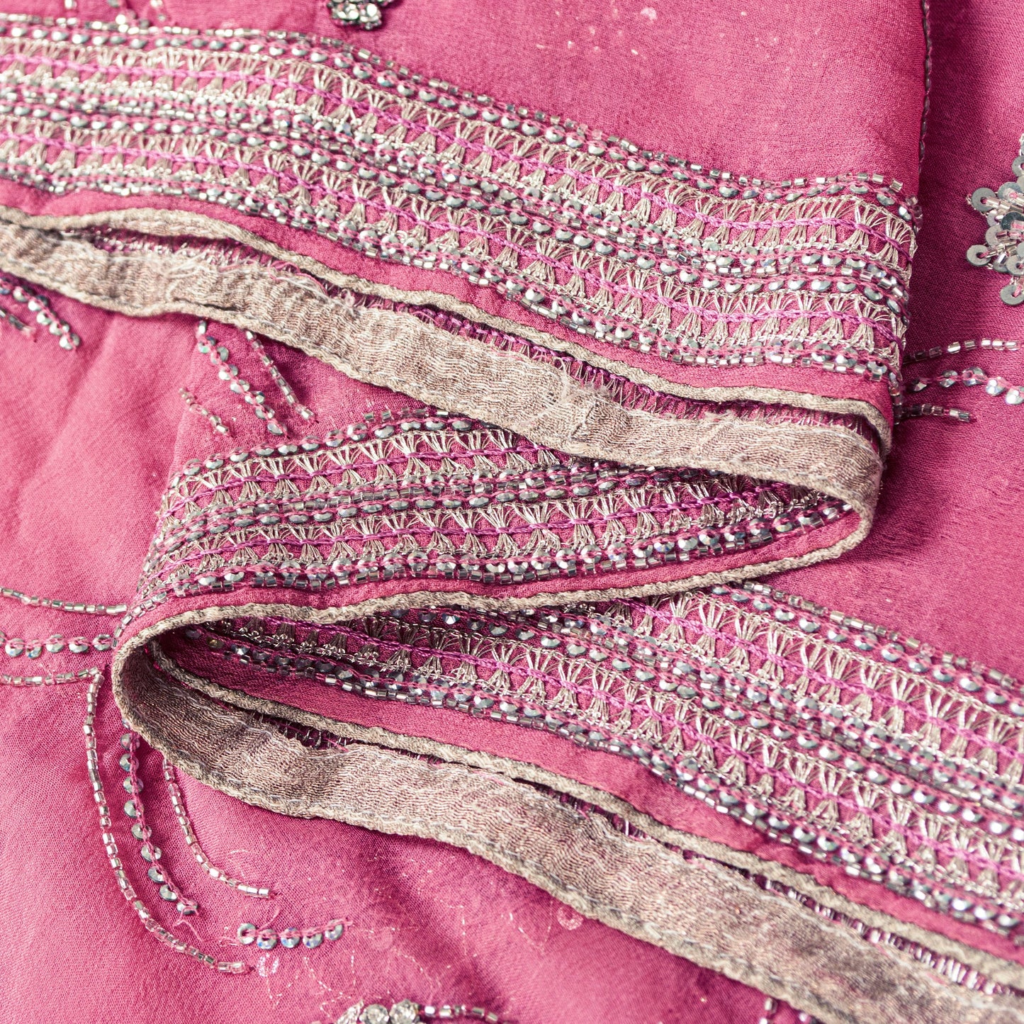 Sanskriti Vintage Pink Pure Georgette Dupatta Long Stole Hand Beaded Head Scarf