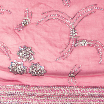 Sanskriti Vintage Pink Pure Georgette Dupatta Long Stole Hand Beaded Head Scarf
