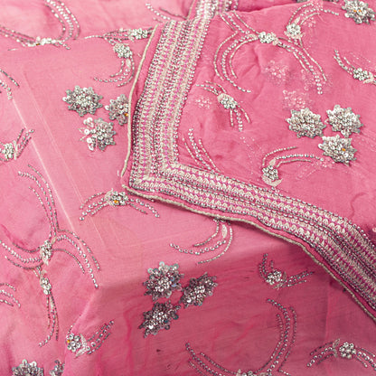 Sanskriti Vintage Pink Pure Georgette Dupatta Long Stole Hand Beaded Head Scarf