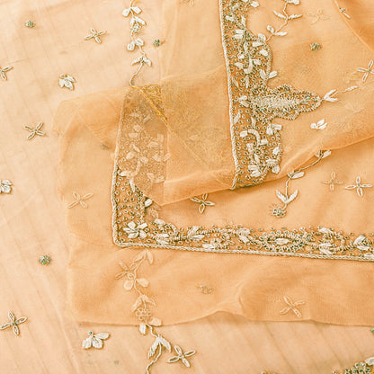 Sanskriti Vintage Peach Net Dupatta Long Stole Hand Embroidered Zardozi Scarves Crafting, Upcycling, Recycling, Home Decor, Sewing,