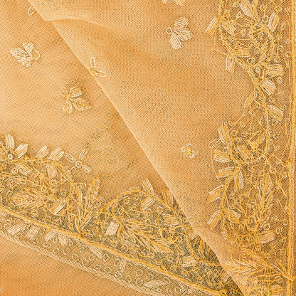 Sanskriti Vintage Peach Net Dupatta Long Stole Hand Embroidered Zardozi Scarves Crafting, Upcycling, Recycling, Home Decor, Sewing,