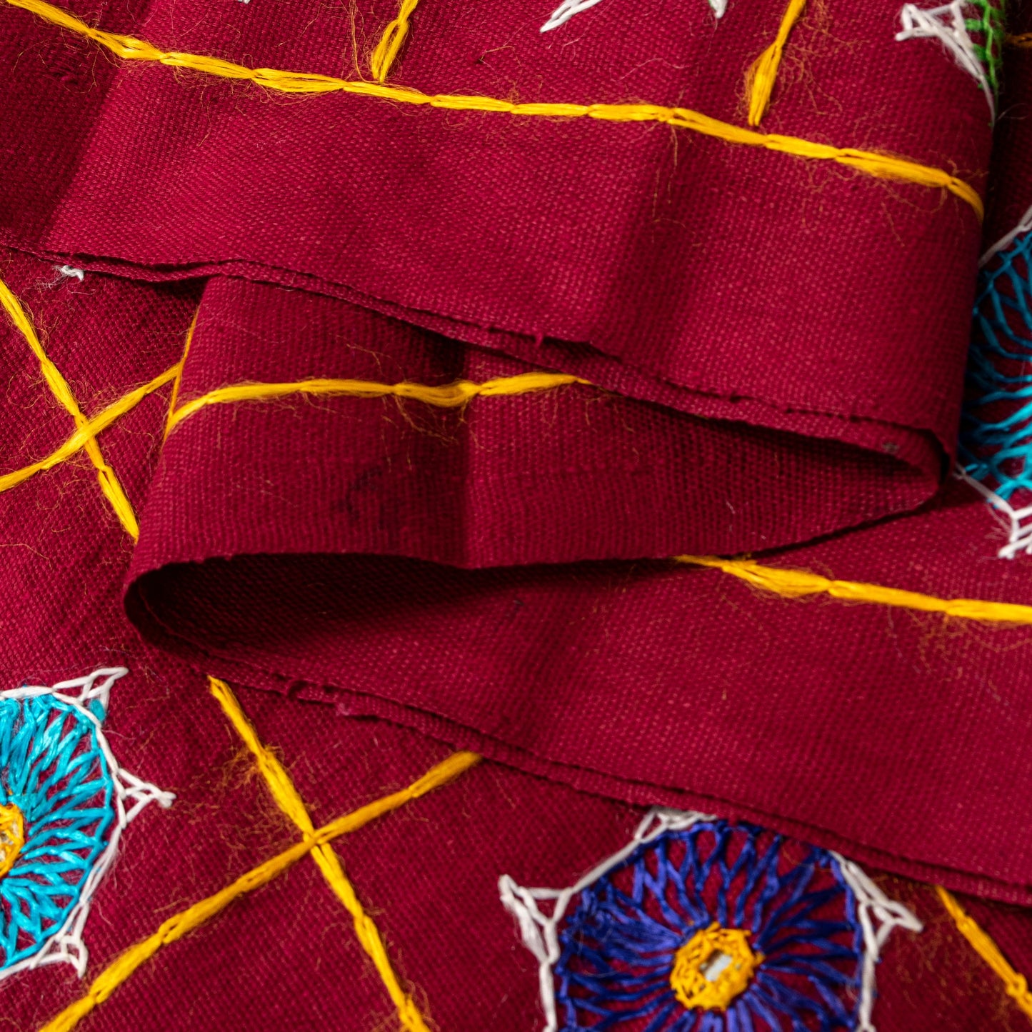 Sanskriti Vintage Maroon Pure Cotton Dupatta/Stole Kutch Hand Embroidery Mirror