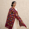 Sanskriti Vintage Maroon Pure Cotton Dupatta/Stole Kutch Hand Embroidery Mirror