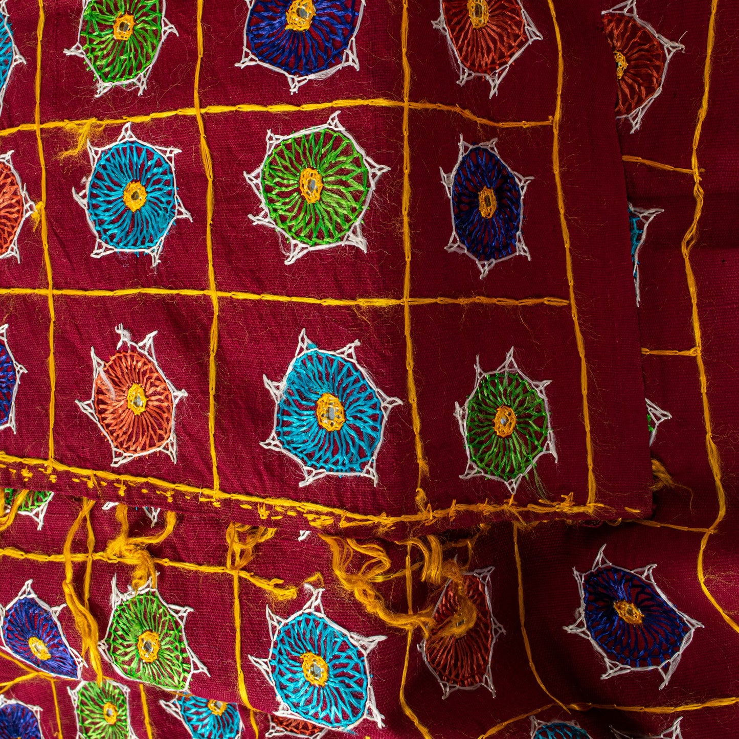 Sanskriti Vintage Maroon Pure Cotton Dupatta/Stole Kutch Hand Embroidery Mirror
